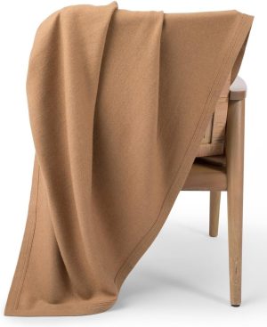 100% Camel Hair Throw Blanket for Sofa & Bed, Undyed Natural Color, Soft & Durable, Woven Design, 73" x 53”