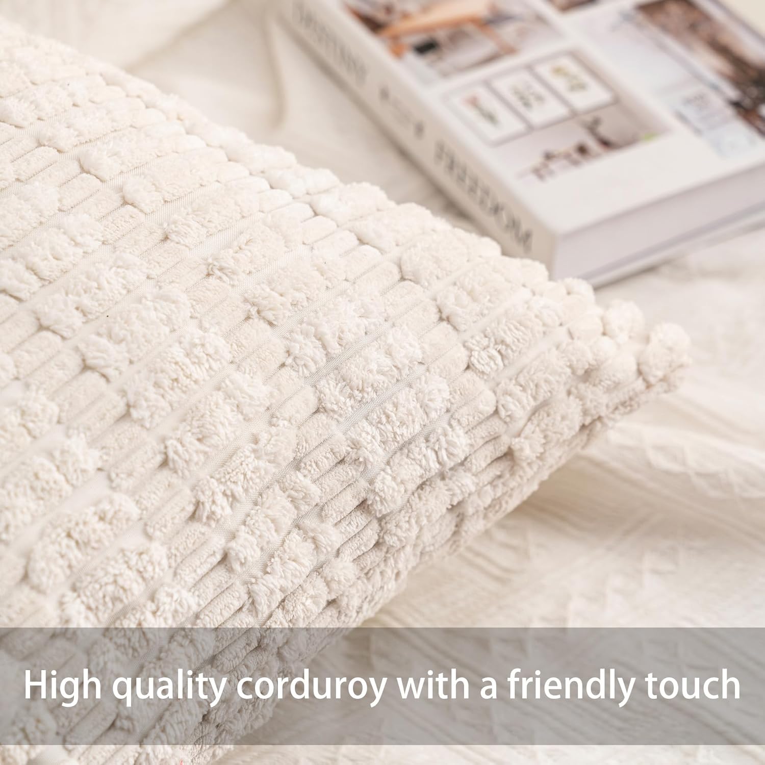 Beige Patchwork Corduroy Pillowcase 18x18 inches - Image 2