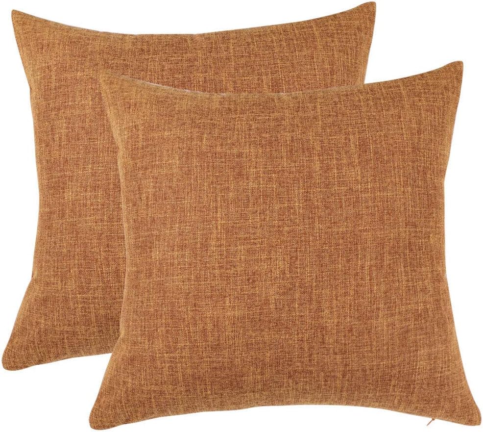 Linen Square Pillowcase 18x18 inches, Orange Decorative Cushion Cover - Image 2