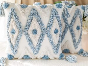 Blue Tassel Cotton Pillowcase 18x18 inches