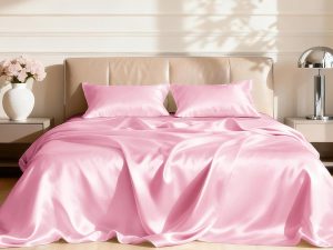 Large Satin Bedding – Four-piece silky pink sheets
