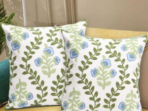 Blue Embroidered Floral Pillowcase 18x18 inches