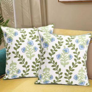Blue Embroidered Floral Pillowcase 18x18 inches