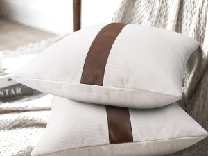 Patchwork Linen Faux Leather Pillowcase 16x16 inches