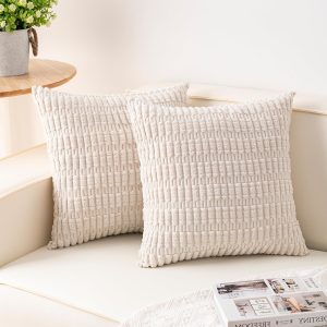 Beige Patchwork Corduroy Pillowcase 18x18 inches