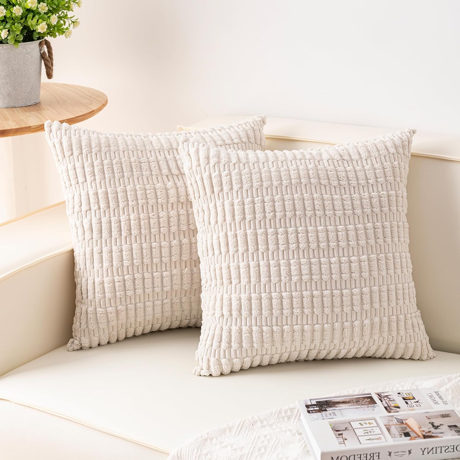 Beige Patchwork Corduroy Pillowcase 18x18 inches