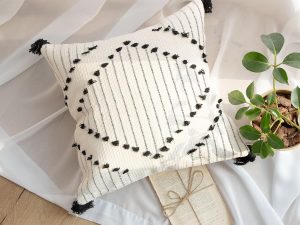 Black and White Tassel Diamond Pattern Pillowcase 18x18 inches