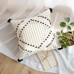 Black and White Tassel Diamond Pattern Pillowcase 18x18 inches