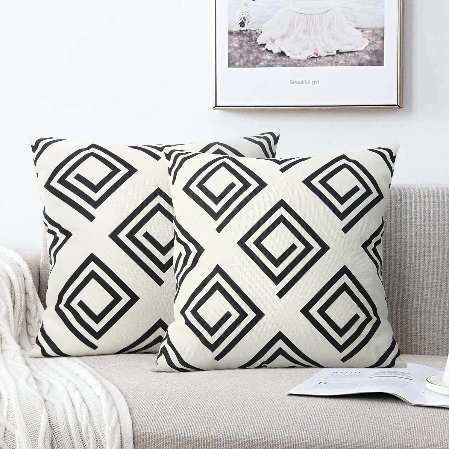 Bird and Leaf Pattern Cotton Linen Pillowcase 18x18 inches