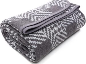 Merino Wool Blanket - 87" x 63" Thick Warm Soft Large Bed Throw - Great for Camping, Outdoors, Travel, Car, Couch, All Seasons Houndstooth Grey