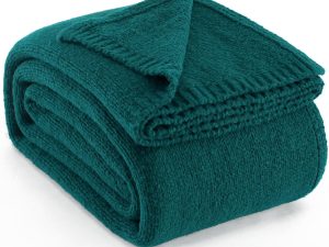 Wool Blend Knit Throw Blanket 60" X 80" Twin, 50% Recycled Polyester Soft Cable Knitted Fluffy Throws for Couch Lightweight Woven Blankets for Sofa Fuzzy Cozy Bed Cover, Dark Teal